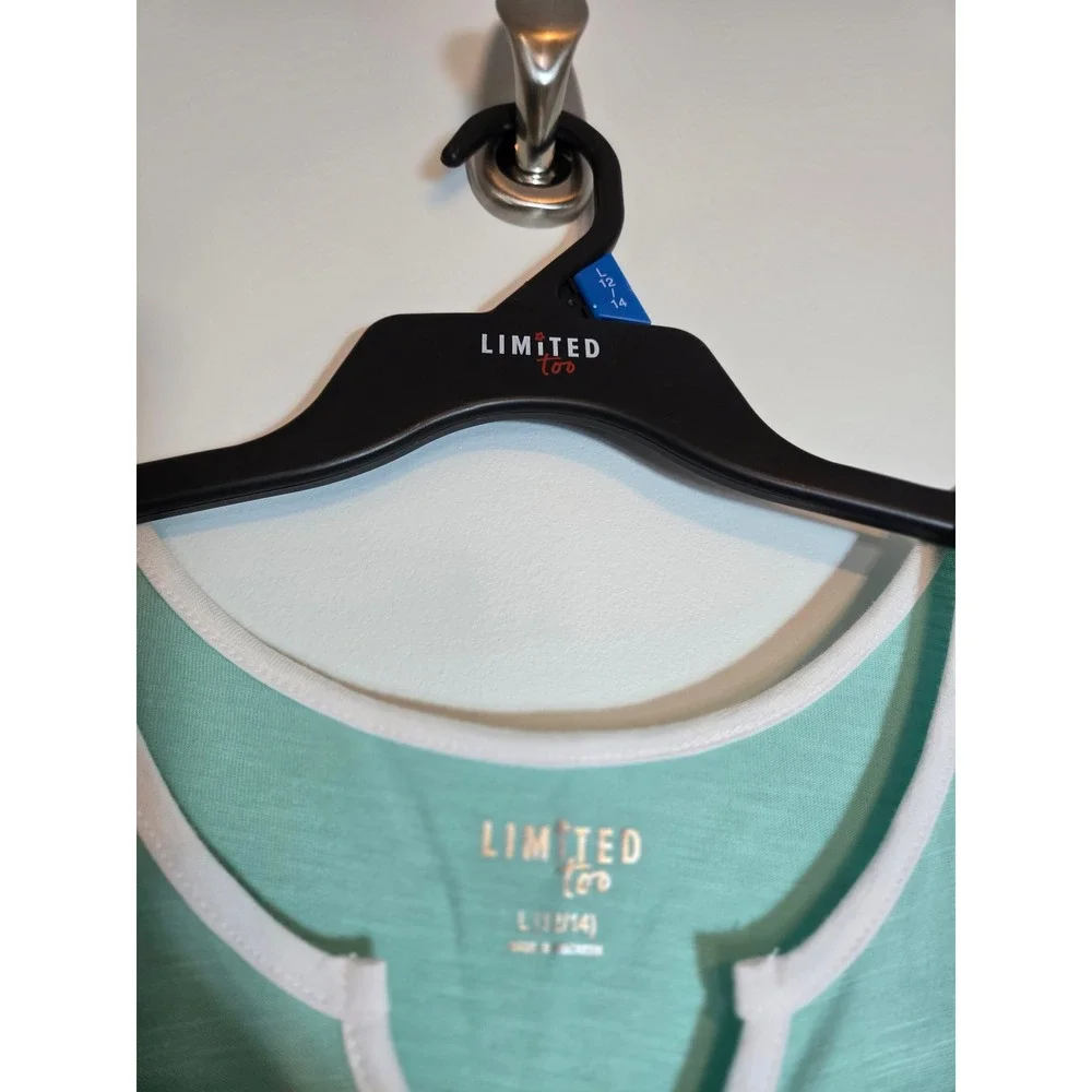 Limited Too Girls Pool Green Tropical Hibiscus Slub Jersey Dress‎ Size L 12/14